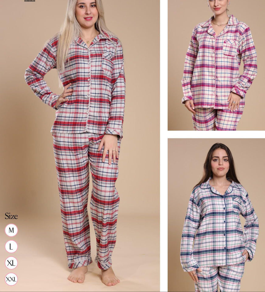 Pyjama en Flanelle à Carreaux pour Femme – Confort et Style pour la Maison