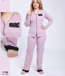 Pyjama en jakar  Femme avec Détails en Dentelle