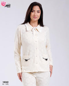 Pyjama Femme Élégant - Blanc Crème avec Détails Féminins 🌸